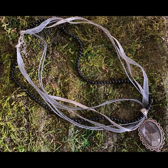 Multi Strand Bead & Ribbon with Net Pendant Necklace - Picture 4 of 4